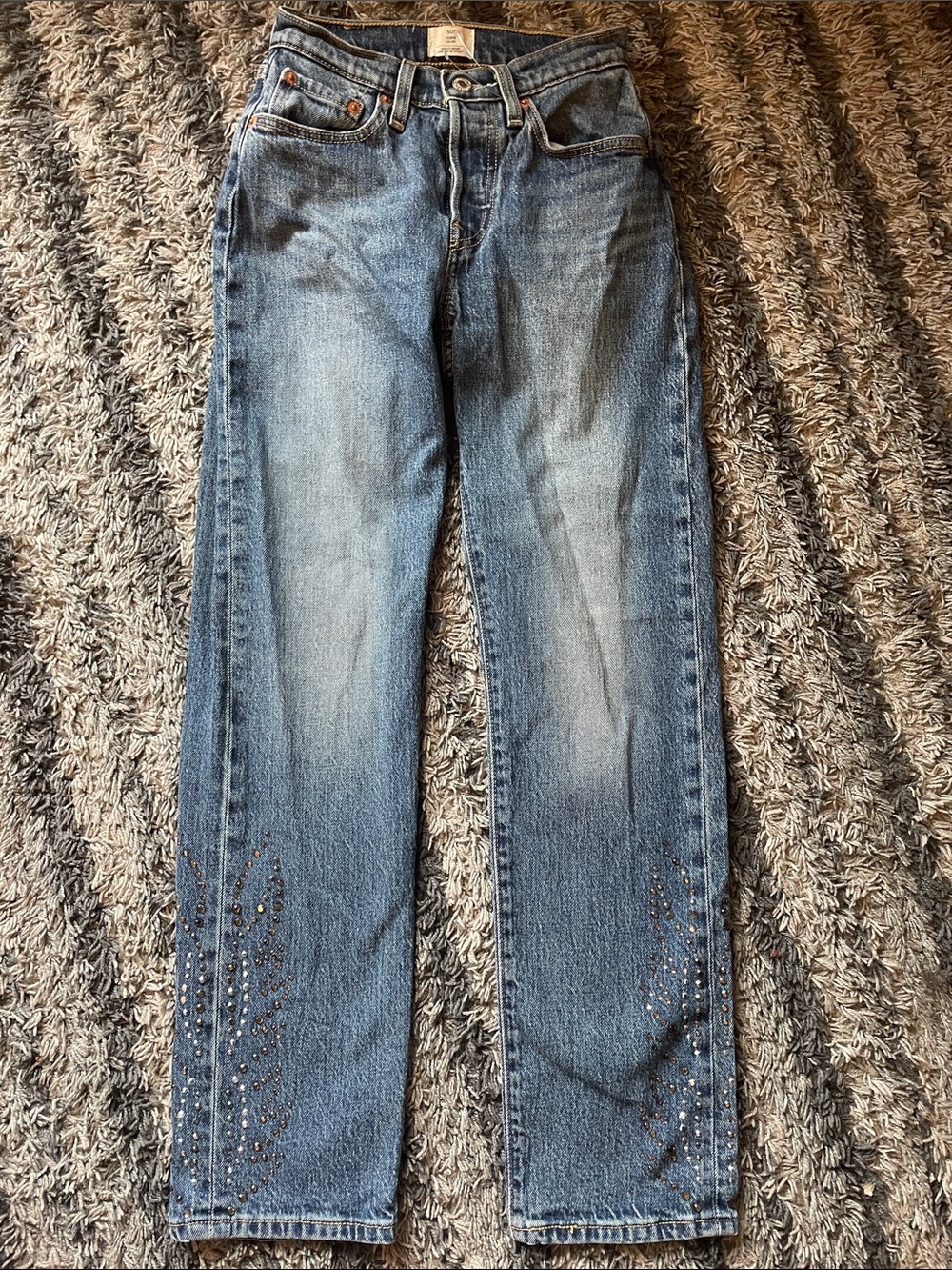 Levi's Light Blue Straight Leg Jeans with Studded Hem